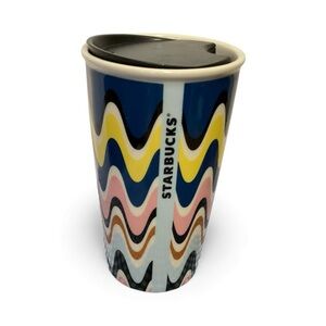 Starbucks Color Waves Double Wall Ceramic Traveler Mug Tumbler Cup & Lid 12 Oz